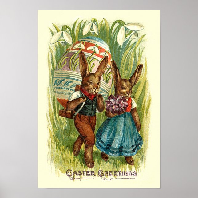Poster Bunnies De Pâques En Grandes Herbes Vintage Pâques (Devant)