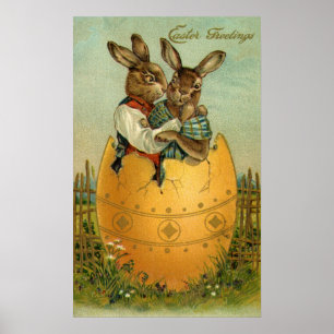 Poster Bunnies de Pâques Victoriennes vintages dans un oe