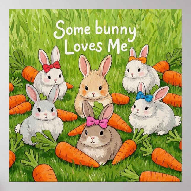 Poster Bunnies et carottes de Pâques (Devant)