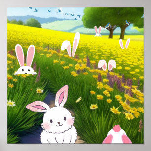 Poster Bunnies mignons dans un champ