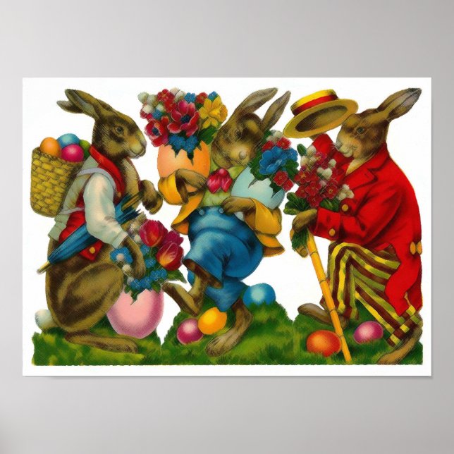 Poster Bunnies Pâques Vintages (Devant)