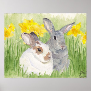 Poster Bunnies Springtime en fleurs