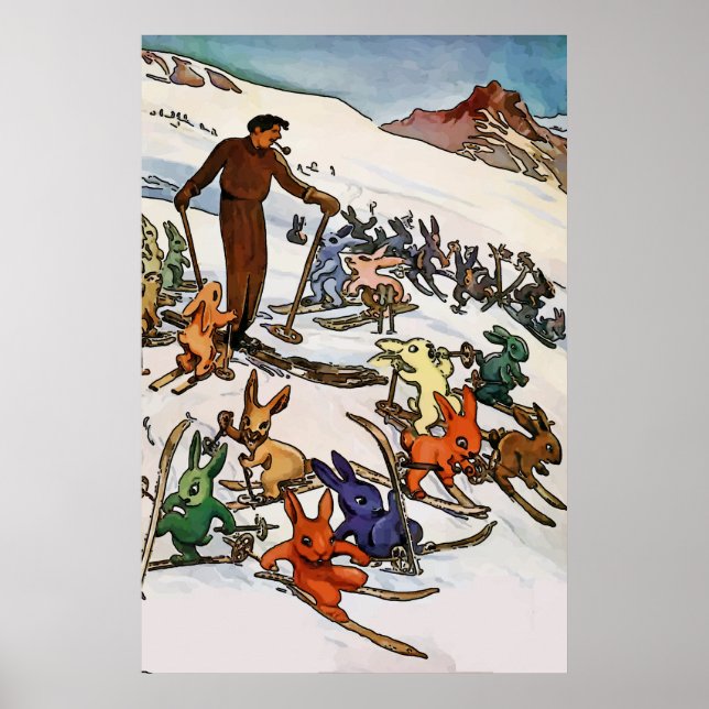 Poster Bunnies vintages de neige (Devant)