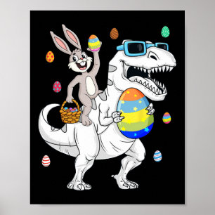 Poster Bunny de Pâques équitation T Rex Dinosaur Amusants