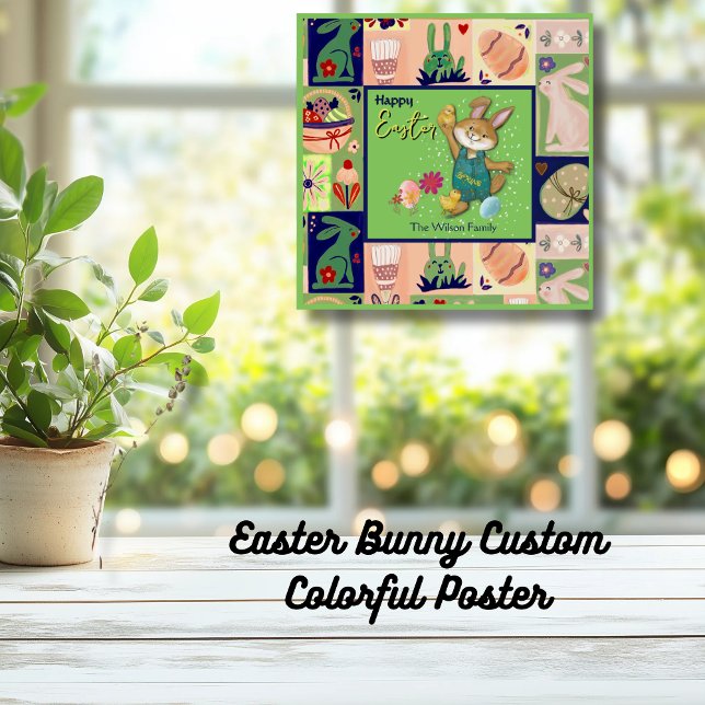 Poster Bunny de Pâques personnalisé coloré (Easter Bunny Custom Colorful Poster)