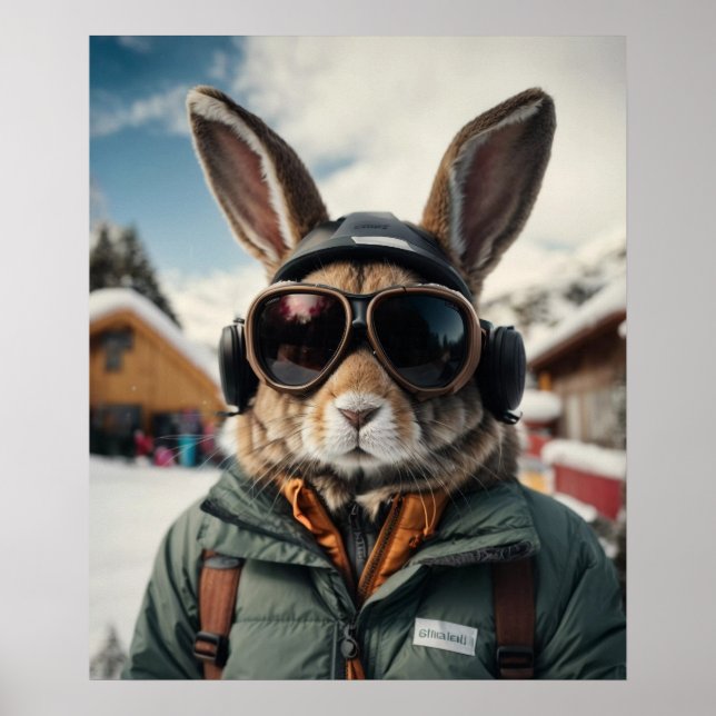 Poster Bunny de snowboard Whimsical (Devant)