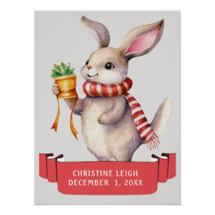 POSTER BUNNY D'HIVER CUITE AVEC ÉCRAN BLANC ROUGE NOM ENF
