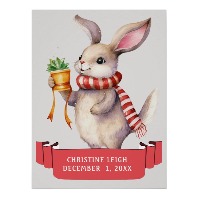 POSTER BUNNY D'HIVER CUITE AVEC ÉCRAN BLANC ROUGE NOM ENF (Devant)
