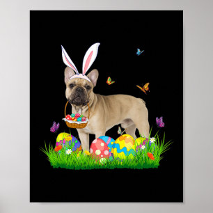 Poster Bunny French Buldog avec panier d'oeufs Chasse de 