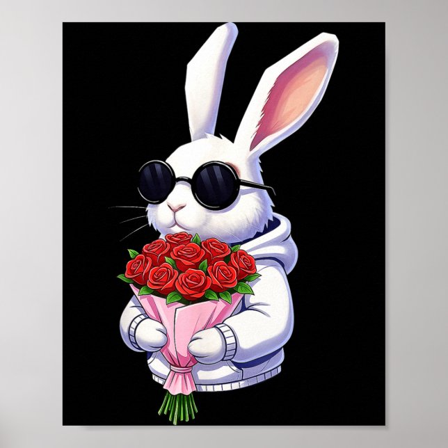 Poster Bunny Hugging Valentine Flower Bunny  (Devant)