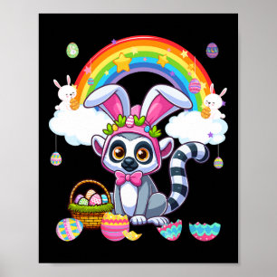 Poster Bunny Lemur Pâques Chasse Oeufs Panier Ra coloré