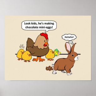 Poster Bunny makes chocolate poop funny cartoon