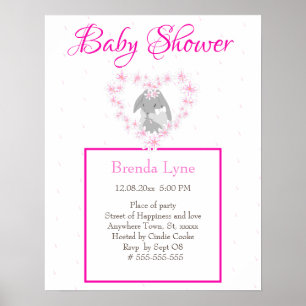 Poster Bunny Rabbit fille rose Baby shower invitation