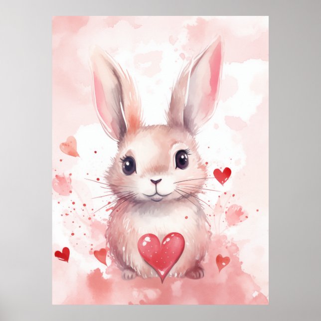 Poster Bunny rose Pastel Super Coeurs mignons Yeux Brown (Devant)