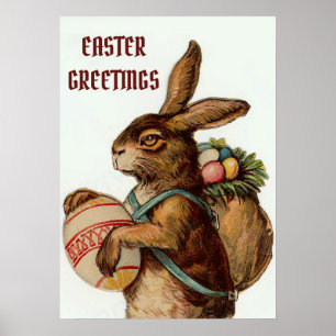 Poster Bunny vintage de Pâques avec oeufs