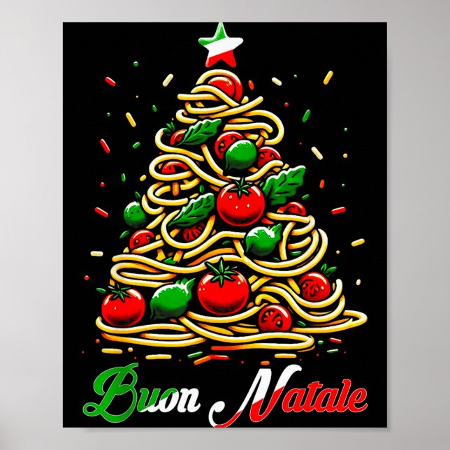Poster Buon Natale Italian Pasta Christmas Tree Xmas For  (Devant)