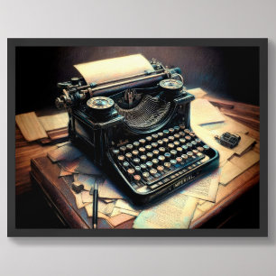 Poster Bureau de la machine à écrire d'antiquités de dess