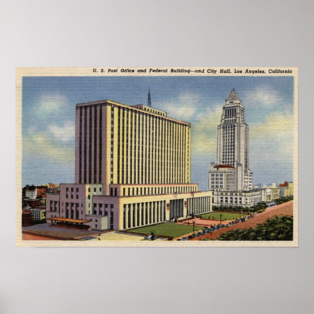Poster Bureau de poste des États-Unis, Hôtel de ville et  (Devant)