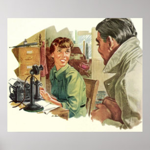Poster Bureau d'entreprise vintage, PDG patron et secréta