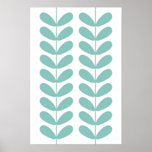 Poster Bureaux de fleurs turquoise clair milieu du siècle
