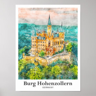 Poster Burg Hohenzollern Allemagne Aquarelle de voyage