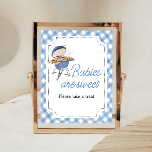 Poster Burger BBQ Bleu Baby shower Les bébés sont sucrés