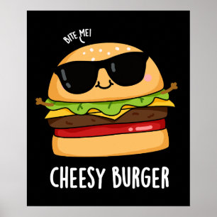 Poster Burger Cheesy Funny Food Puns Dark BG