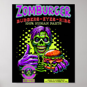 Poster Burger et côtes de fast-food zombie Halloween horr