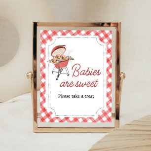 Poster Burger rouge Baby shower BBQ Les bébés sont doux