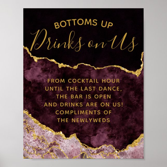 Poster Burgundy Blush Gold Foil Agate Open Bar Panneau de (Devant)