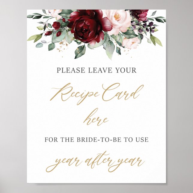 Poster Burgundy Blush Rose Floral Bridal Apportez une rec (Devant)
