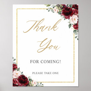 Poster Burgundy Blush Rose Florale Merci d'être venu