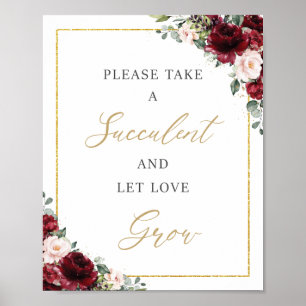Poster Burgundy Blush Rose Florale Succulente Amour Croît