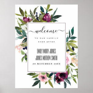 POSTER BURGUNDY BURGUNDY LUMINEUX FLORAL BUNCH MARIAGE AC