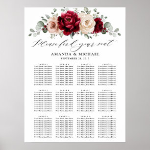 Poster Burgundy Champagne Ivory Mauve Rose Seating chart