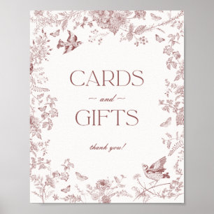Poster Burgundy Fall Toile De Jouy Floral Cartes Cadeaux