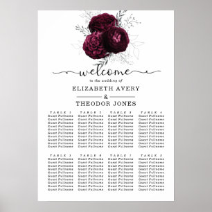 Poster Burgundy Floral Élégant Cartes De Mariage