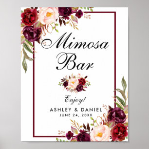 Poster Burgundy Floral Mariage Mimosa Bar