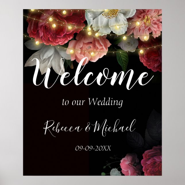 Poster Burgundy Floral Russe lampes à cordes (Devant)