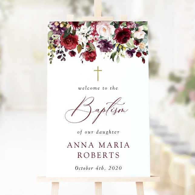 Poster Burgundy Flowers, Pink Flowers, Baptism Welcome (Créateur téléchargé)