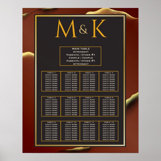 Poster 🤵 Burgundy Gold Elegant Inky Mariage Abstrait (Devant)
