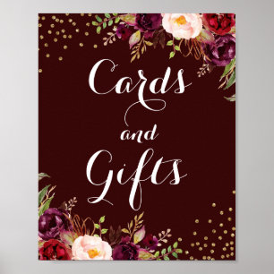 Poster Burgundy Gold Floral Cartes Et Cadeaux Mariage