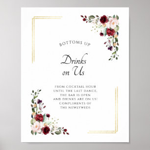 Poster Burgundy Gold Open Bar Boissons sur US Mariage Sig