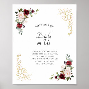 Poster Burgundy Gold Open Bar Boissons sur US Mariage Sig