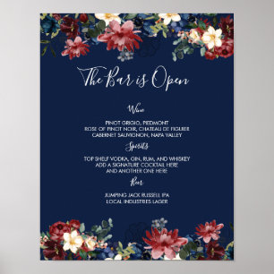Poster Burgundy Marine Mariage Bar Menu Signal