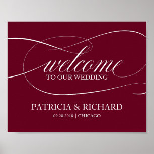 Poster Burgundy Marsala Bienvenue À Notre Signe Mariage