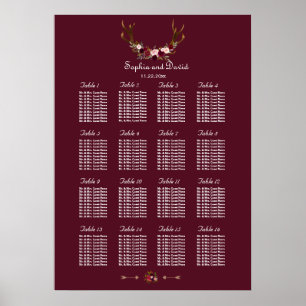 Poster Burgundy Marsala Floral Antlers