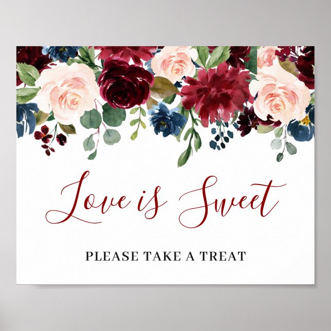 Poster Burgundy Navy Bleu Blush L'amour est doux Pos Mari (Devant)