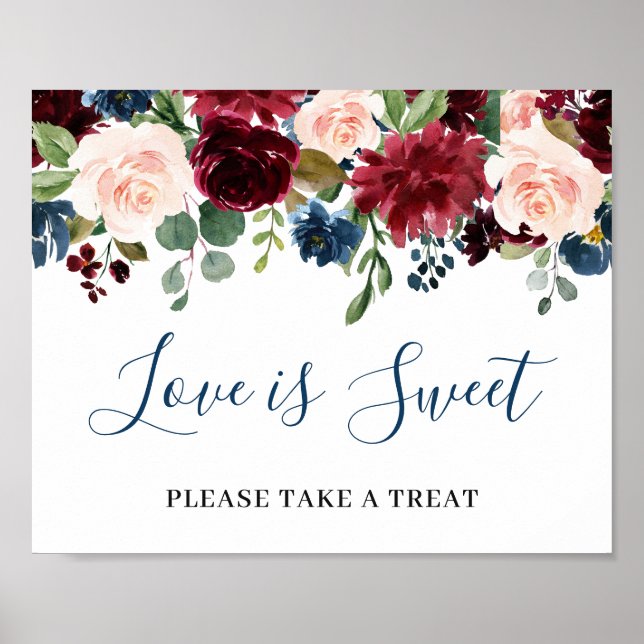 Poster Burgundy Navy Bleu Blush L'amour est Mariage (Devant)