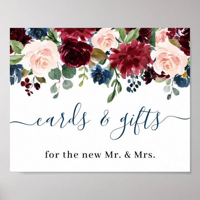Poster Burgundy Navy Blue Blush Cartes et Cadeaux Mariage (Devant)